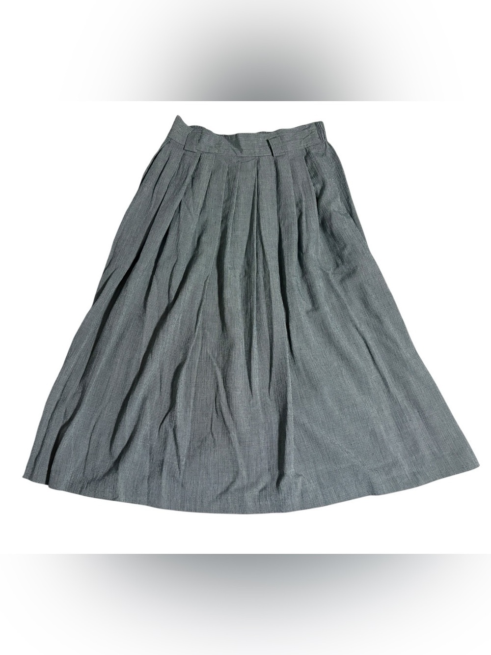 Vintage 80s Full A Line Plaid Skirt Midi Pockets Gray White